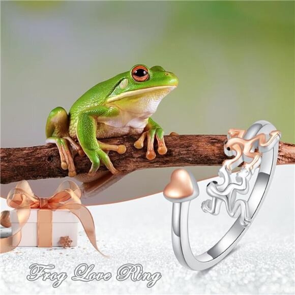 Frog Ring Sterling Silver Animal Jewelry Gift for Women 2 Pieces - Picture 6 of 7